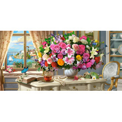SUMMER FLOWERS AND CUP OF TEA