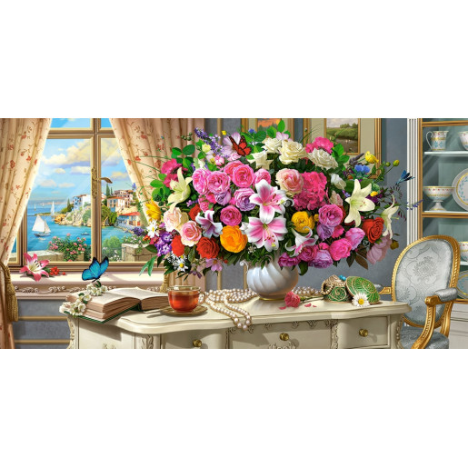 SUMMER FLOWERS AND CUP OF TEA