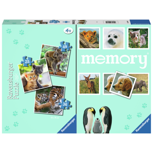 CACHORROS DE ANIMALES, 3 PUZZLES + MEMORIA